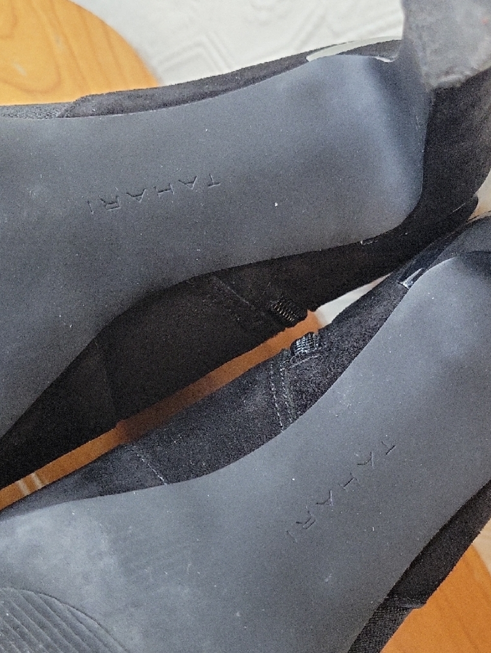 Tahari Black Suede Ankle Bootie‎ - US 8 — Silver Cutout Heel - Sleek Dress Boot - Picture 7 of 11